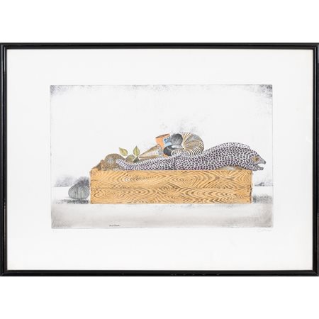 BRUNO CARUSO, Cesta con murena, Litografia a colori