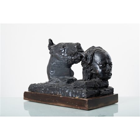 AUGUSTO PEREZ, Ragazza col cane, Scultura in bronzo