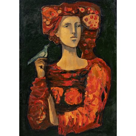 EDOARDO BELLOMO, Figura femminile, Olio su tela