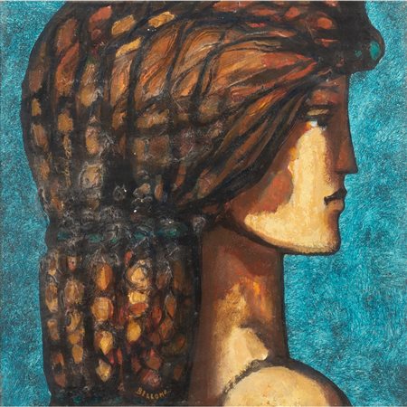 EDOARDO BELLOMO, Profilo di donna, Olio su tela