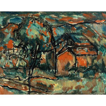 ALDO PECORAINO, Casa nel bosco, Olio su tela