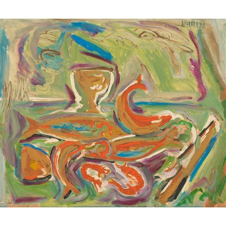 ALDO PECORAINO, Pesci, Olio su tela