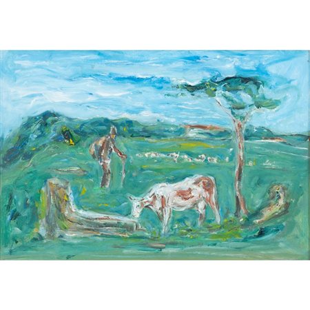 GIOVANNI STRADONE, Pascolo, Olio su tavoletta