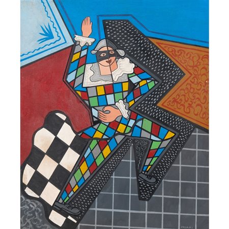 PIPPO ORIANI, Arlecchino ballerino, Olio su tela