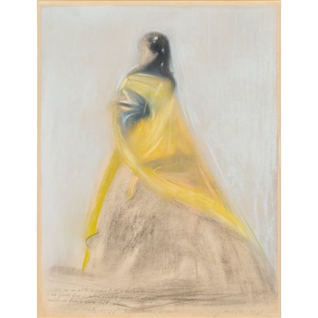 PIERO GUCCIONE, Figura femminile in giallo, Pastello su carta