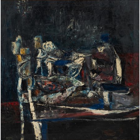 TOTÒ BONANNO, Figure e pesci, Olio su tela