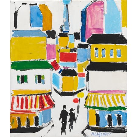 SANTE MONACHESI, Passeggiata con palloncino, Olio su tela