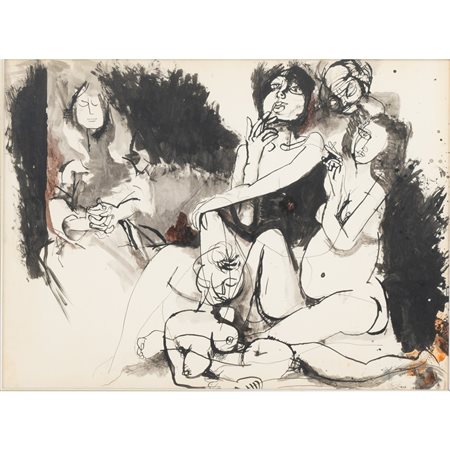 RENATO GUTTUSO Tecnica mista su carta applicata su tela