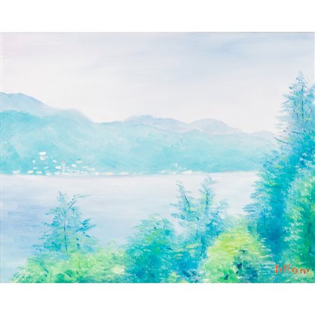 UMBERTO LILLONI, Lago di Lugano, Olio su tela