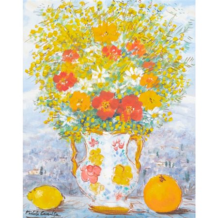 MICHELE CASCELLA, Omaggio floreale, Olio su tela