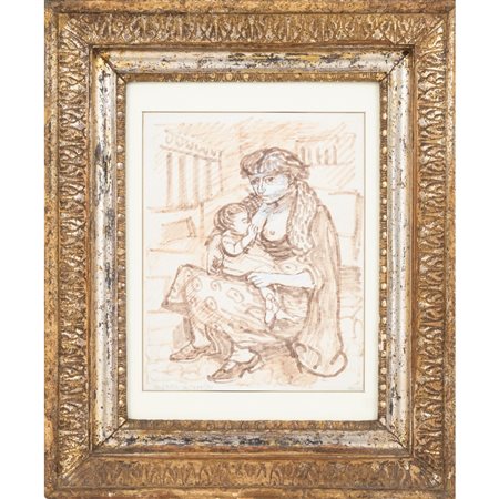 GABRIELE MUCCHI, Maternità, Tecnica mista su carta