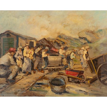 CARMELO CAPPELLO, Operai, Olio su tavola