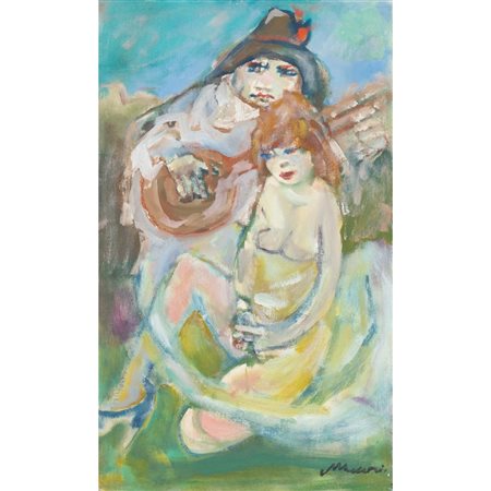 MINO MACCARI, Figure, Olio su cartone telato