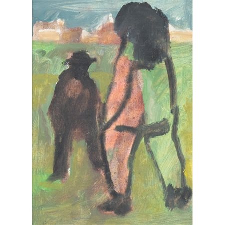 MINO MACCARI, Figure, Olio su cartone telato