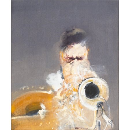 GIANCARLO CAZZANIGA, Jazz Man, tromba, Olio su tela