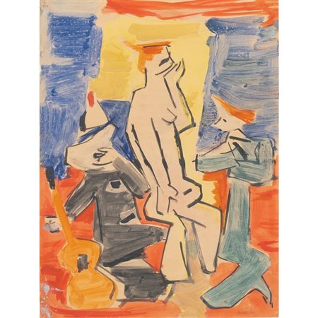 ALFONSO AMORELLI, Tre figure, Acquarello su carta