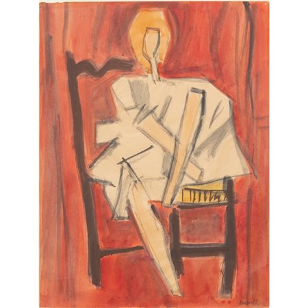 ALFONSO AMORELLI, Donna seduta, Acquarello su carta