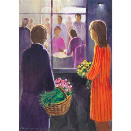 ELIANO FANTUZZI, Le fioraie, Olio su tela