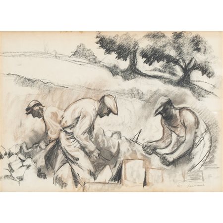 PAOLO SCHIAVOCAMPO, Operai al lavoro, Carboncino su carta