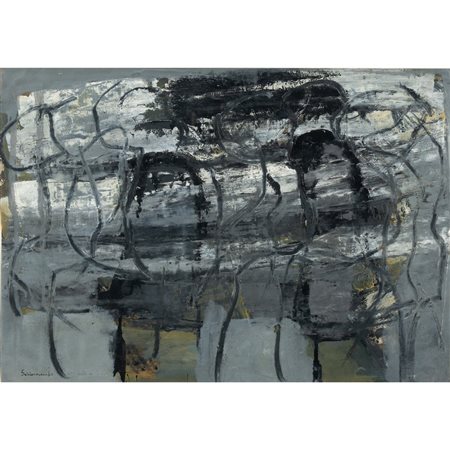 PAOLO SCHIAVOCAMPO, Gente in tram, Olio su cartoncino