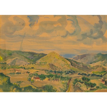 ALDO PECORAINO, Vallata, Acquarello su carta