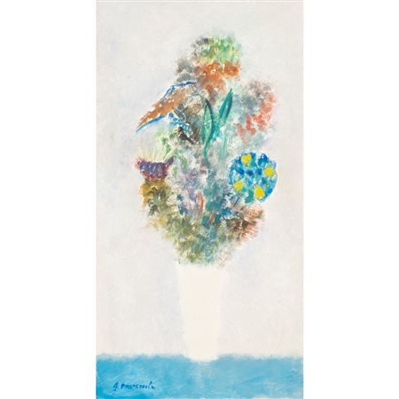 GIOVANNI OMICCIOLI, Vaso con fiori, Olio su cartone