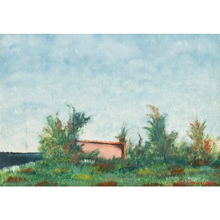 GIOVANNI OMICCIOLI, Paesaggio, Olio su cartone telato