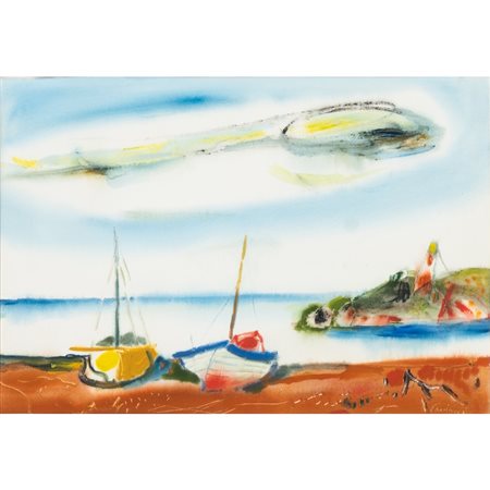 ENRICO PAULUCCI, Barche a secco, Acquarello e pastelli su carta