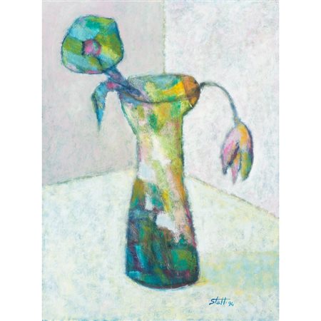 LUCIO STATTI, Vaso colorato, Olio su tavola