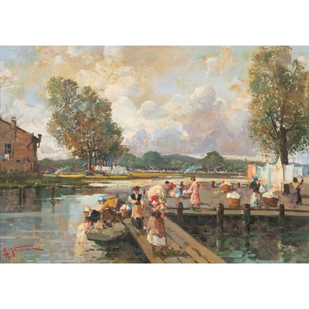 ANTONIO GRAVINA, Le lavandaie, Olio su tela