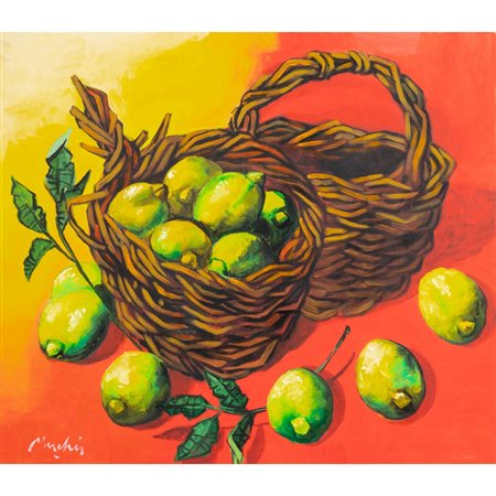 RENZO MESCHIS, Cesti con limoni, Olio su tela