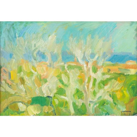 SANTI ALLERUZZO, Paesaggio calabrese, Olio su cartone
