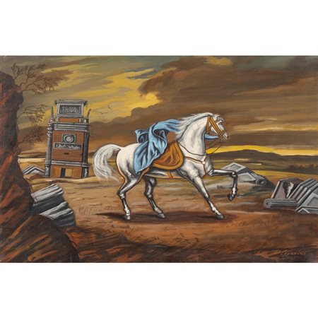 PIER LUIGI CESARINI, Cavallo e antiche vestigia, Olio su tela