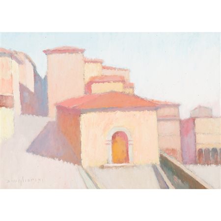 DINO MIGLIORINI, Scorcio di paese, Olio su masonite