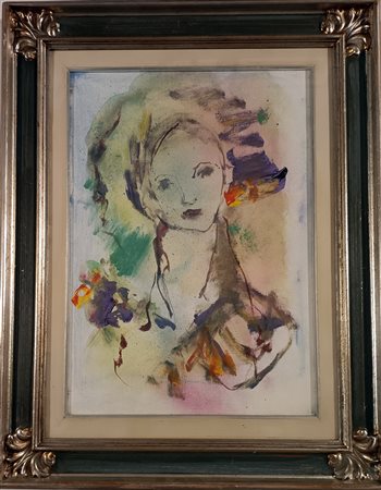 TRECCANI ERNESTO Milano (Mi) 1920 Volto Olio su tela 50,00x35,00 Firmato in...