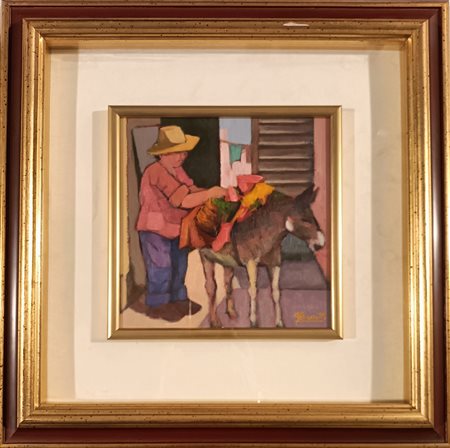 CANETTI PAOLO Italia (It) 1940 Ritorno dai campi Olio su faesite 20,00x20,00...