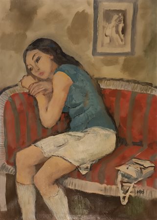 LABÒ SAVINIO Milano (Mi) 1899 Donna seduta 1973 Olio su tela 70,00x50,00...