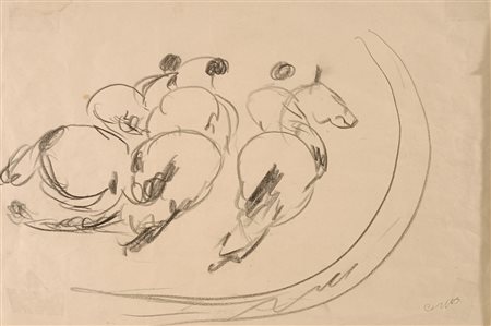 CESETTI GIUSEPPE Tuscania (Vt) 1902 Fantini al galoppo Disegno a matita su...