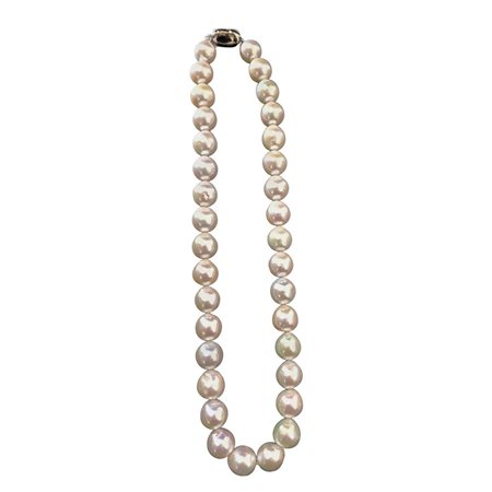 Collana in perle naturali cinesi con susta in metallo argentato