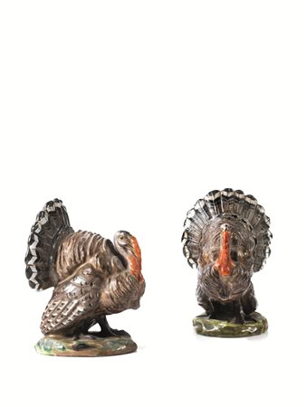 COPPIA DI TACCHINIManifattura Zaccagnini, metà sec. XXceramica policroma,...