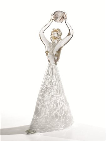 Ercole Barovier - Murano DONNA CON PALLA Scultura in vetro incolore, alt. cm...