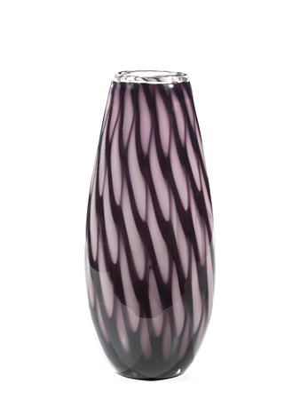 Cenedese - MuranoVASOvetro trasparente con decori in rosso bordeaux,alt. cm...