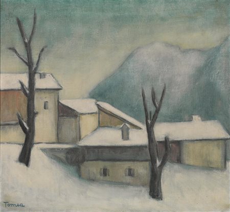 Fiorenzo Tomea (Zoppè di Cadore (BL) 1910 - Milano 1960) NEVE IN CADORE olio...