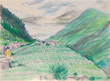 Aligi Sassu (Milano 1912 - 2000) VAL MALENA pastello su carta, cm 28x40...