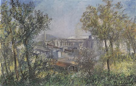 Michele Cascella (Ortona 1892 - Milano 1989) PAESAGGIO INDUSTRIALE olio su...