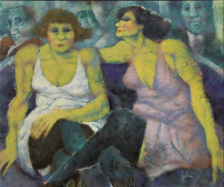 Remo Squillantini (Stia 1920 - 1996) LE AMICHE olio su tavola, cm 50x60...