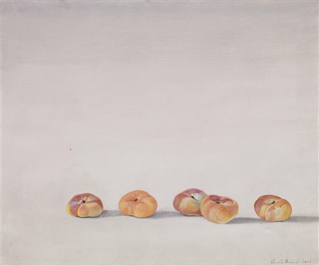 Claudio Bonichi (Novi Ligure 1943) CINQUE PESCHE TABACCHIERE olio su tela, cm...