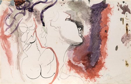 Renato Guttuso (Bagheria 1912 - Roma 1987) RITRATTO FEMMINILE china e...