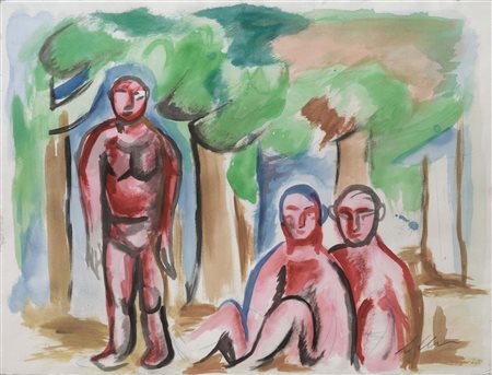 Sandro Chia (Firenze 1946) FIGURE tempera e gouache su carta, cm 50x65...