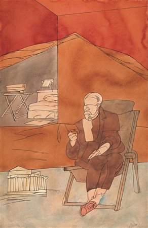 Valerio Adami (Bologna 1935) RITRATTOacquerello su carta, cm 98x65...